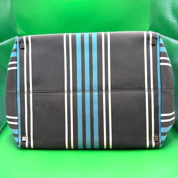 Kate Spade NY Striped Canvas Tote Bag Blue Brown White Leather Handles Italy VTG - Picture 3 of 15